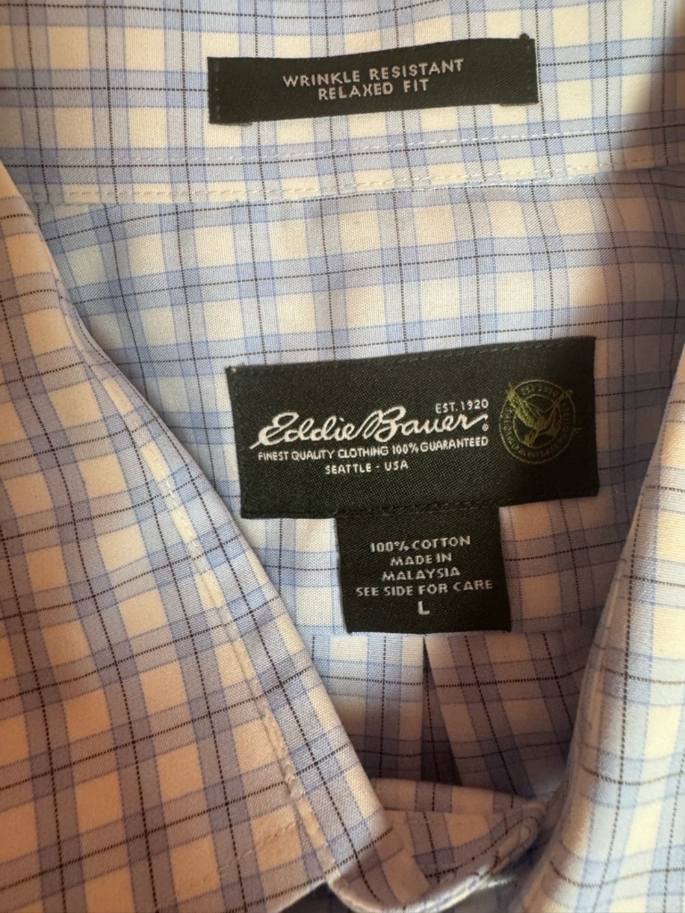 Eddie Bauer Blue and White Gingham Dress Shirt Short Sleeve - Picture 7 of 7